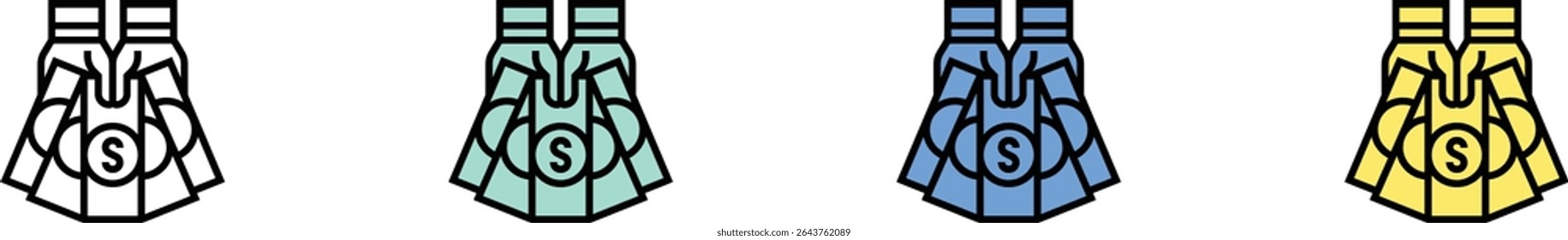 money icon. Outline, Green, Blue and Yellow Style Design Isolated On White Background