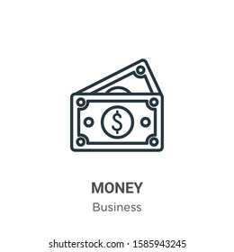 Money icon outline vector icon. Thin line black money icon icon, flat vector simple element illustration from editable business concept isolated on white background