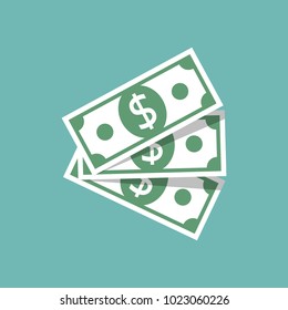 Money icon. Paper dollar cash. Vector illustration flat design. Isolated on white background.