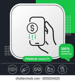 Money up icon in phone icon - Green background with graphic elements for your design