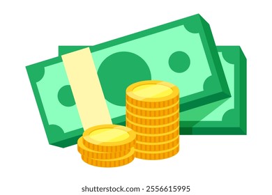 money icon, money pile, stack of coins and banknote dollar money, icon for financial growth and capital, investment and deposit, business and economy business