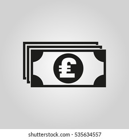Money icon. Pound sterling and cash, coin, currency, bank symbol. Flat design. Stock - Vector illustration