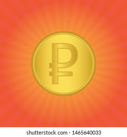 money icon. russian ruble icon. russian ruble sign. vector on sunrise background