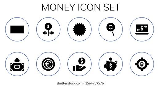 Money Icon Set. 10 Filled Money Icons.  Collection Of - Sale, Money, Growth, Coin, Coupon, Dodge, Piggy Bank, Transfer, Bitcoin Icons