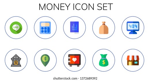 money icon set. 10 flat money icons.  