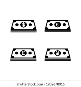 Money icon set. Black. Vector illustration