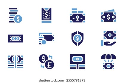 Money icon set. Bold style. Duotone colors. money, money exchange, save money.