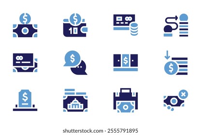 Money icon set. Bold style. Duotone colors. money, no money.