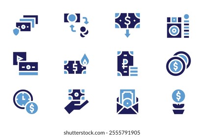 Money icon set. Bold style. Duotone colors. money laundering, time is money, send money.