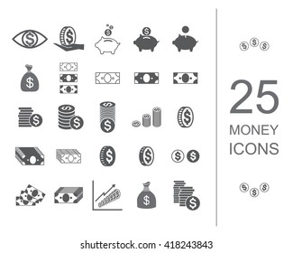 Money icon set. Coin and money icon vector collection. Banknote and coin icons