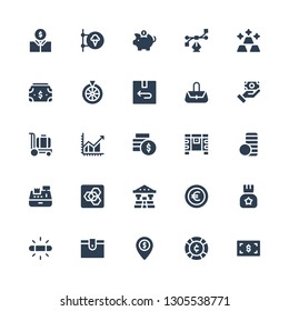 money icon set. Collection of 25 filled money icons included Money, Coin, Wallet, White balance, Euro, Bank, Extension manager, Cashier, Coin stack, Chest, Profit, Trolley, Payment method