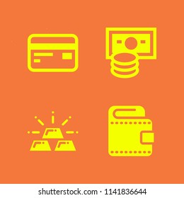 money icon set. With credit card, money and gold ingot  vector icons for graphic design and web
