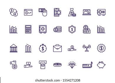 Money icon set design, banking finance commerce market payment invest and buy theme Vector illustration