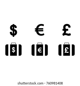 Money icon set. Dollar, euro and pound sign