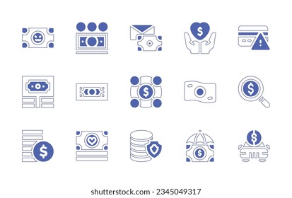 Money icon set. Duotone style line stroke and bold. Vector illustration. Containing money, charity, credit, cash.