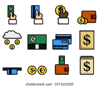 Money Icon Set. Editable Bold Outline With Color Fill Design. Vector Illustration.