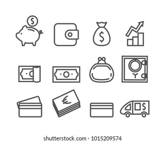 Money icon set.  Editable stroke, Pixel perfect. Vector illustration for your design.