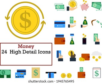 Money Icon Set. Flat Design. Fully editable vector illustration. Text expanded.