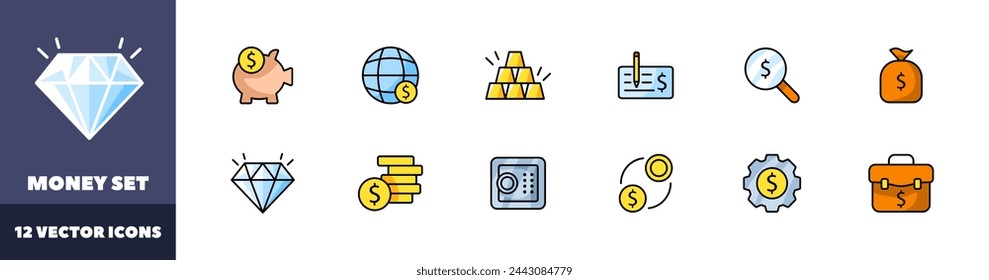 Money icon set. Flat style. Vector icons