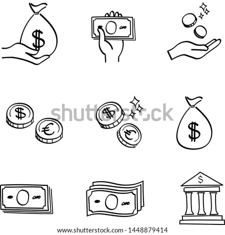 Money icon set - hand drawn style
