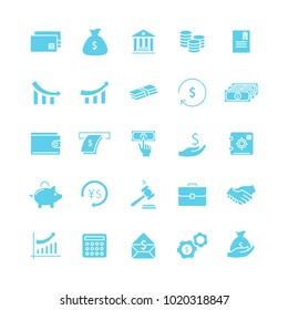 Money icon set isolated on white backgroud. Flat icons for web site, mobile app, interface and law. Simple finance symbols like: dollar, euro, coin, safe, money wallet and chart. Vector illustration