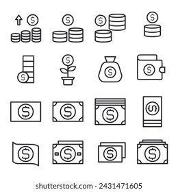 Money icon set isolated on white
