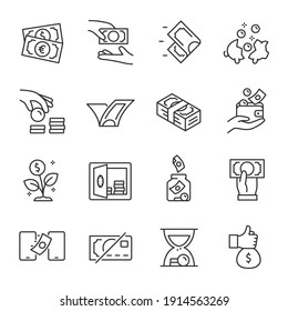 Money, icon set. Line with editable stroke