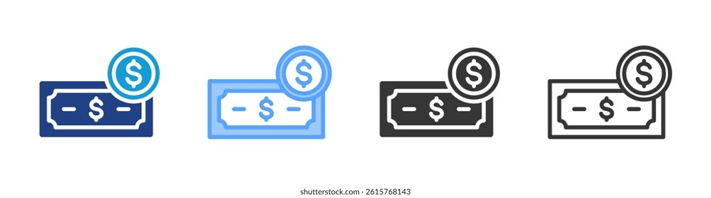 Money icon set multiple style collection