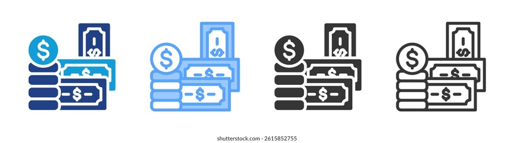 Money icon set multiple style collection