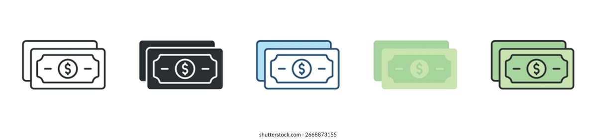 Money Icon Definir Coleção de Vários Estilos