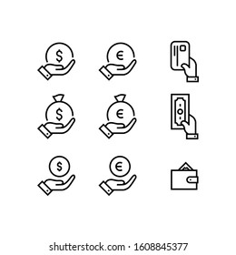 Money icon set simple outline flat symbols illustration.