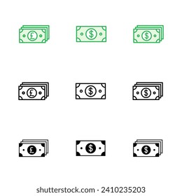 Juego de iconos de dinero. Icono del vector de dinero. 