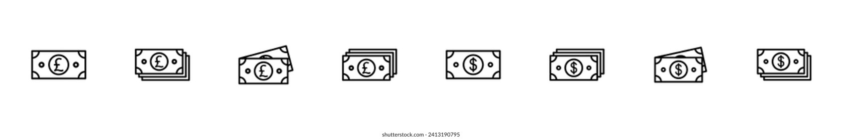 Juego de iconos de dinero. Icono del vector de dinero. 