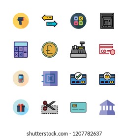 money icon set. vector set about coupon, supermarket gift, bank and scanning icons set.