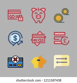 money icon set. vector set about pound sterling, exchange, piggy bank and profits icons set.