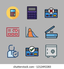 money icon set. vector set about comparative, scanning, credit card and calculator icons set.