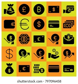 Money icon set vector. bag, credit card, wallet and coins