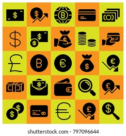 Money icon set vector. money bag, bag, wallet and credit card