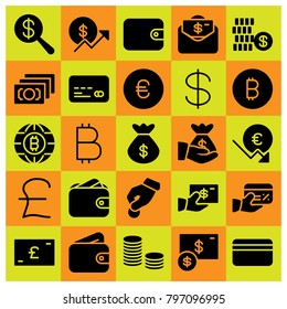 Money icon set vector. money bag, wallet, credit card and pound sterling