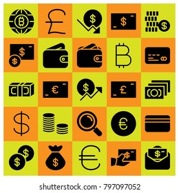 Money icon set vector. bag, money bag, dollar and credit card