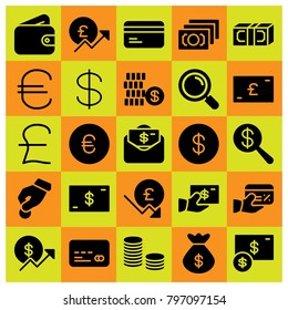 Money icon set vector. money bag, coins, euro and money