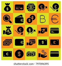 Money icon set vector. coin, euro, loupe and dollar