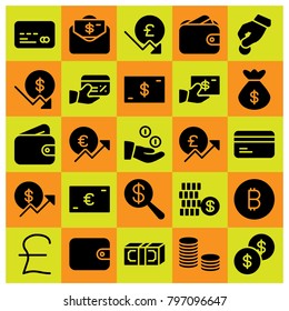 Money icon set vector. coin, wallet, bag and dollar coin