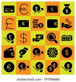 Money icon set vector. coin, coins, money and dollar
