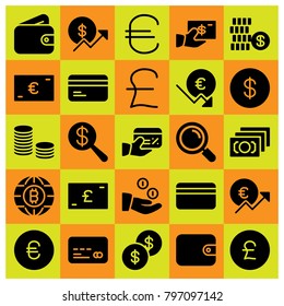 Money icon set vector. coin, credit card, loupe and coins