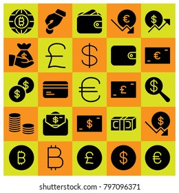 Money icon set vector. coins, donate, money bag and dollar coin