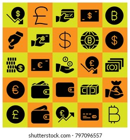 Money icon set vector. coins, pound sterling, wallet and dollar coin