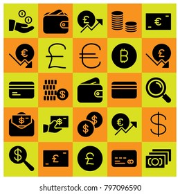 Money icon set vector. coins, credit card, wallet and dollar