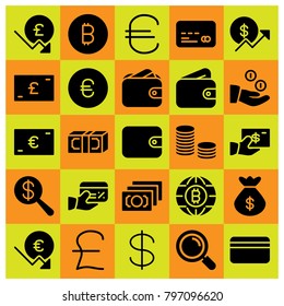 Money icon set vector. coins, coin, euro and wallet