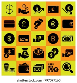 Money icon set vector. coins, coin, dollar and donate